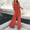 Spring New Women's Jumpsuit, Solid Ruched Bandeau Strapless Casual Commute Jumpsuit for Women, European American Style Outfit