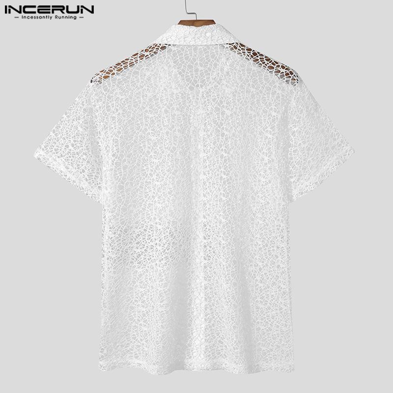 INCERUN Ανδρικά Καλοκαιρινά Μπλουζάκια Παραλίας Κροσέ με Διάτρητο Διχτυωτό Νήμα Κοντομάνικα