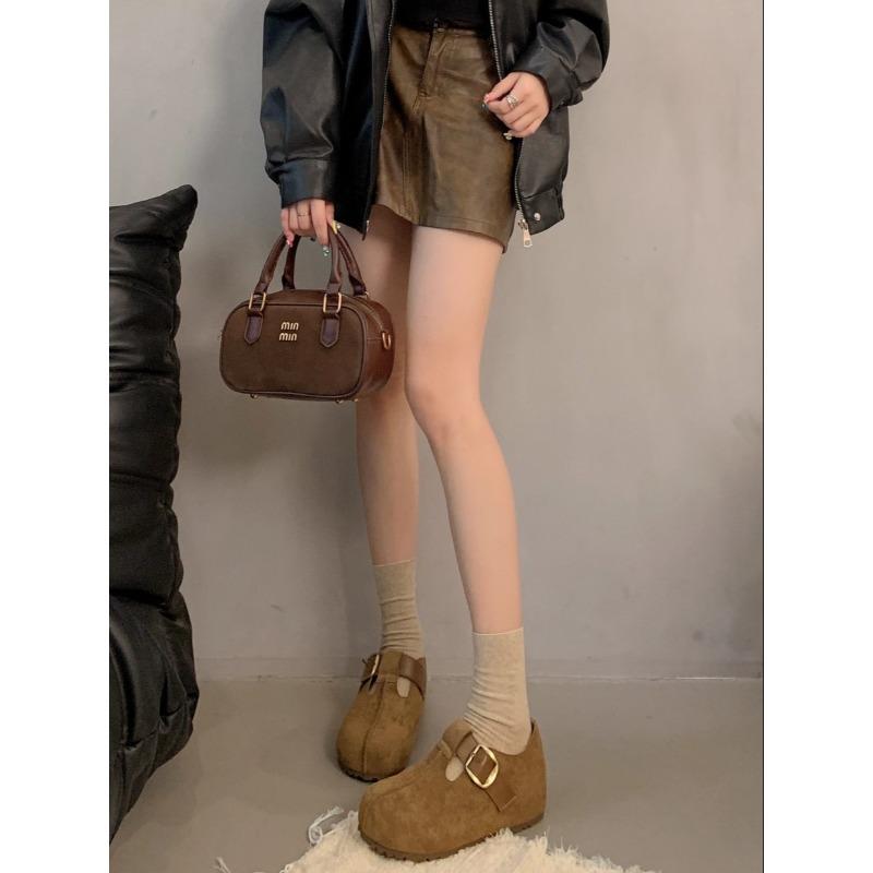 Inner heightening bag heel women's leather 2 new women's shoes belt buckle retro belt buckle single shoes