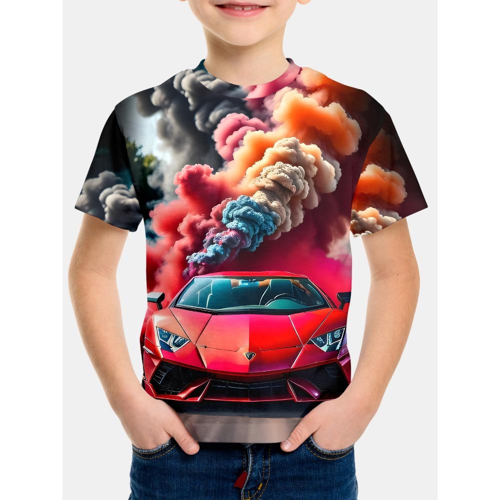 Boys' Summer Fashion 3D Printed T-shirt - Casual and Comfortable, Short Sleeve, TNT Comfortable T-shirt Red Anime Children's