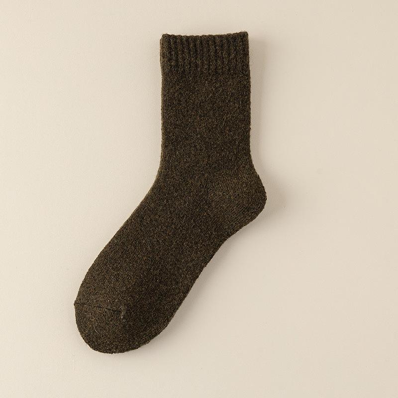 Men's Wool Fleece-lined Mid-Calf Socks for Autumn & Winter, Cold-Proof, Thick & Warm, Solid Color