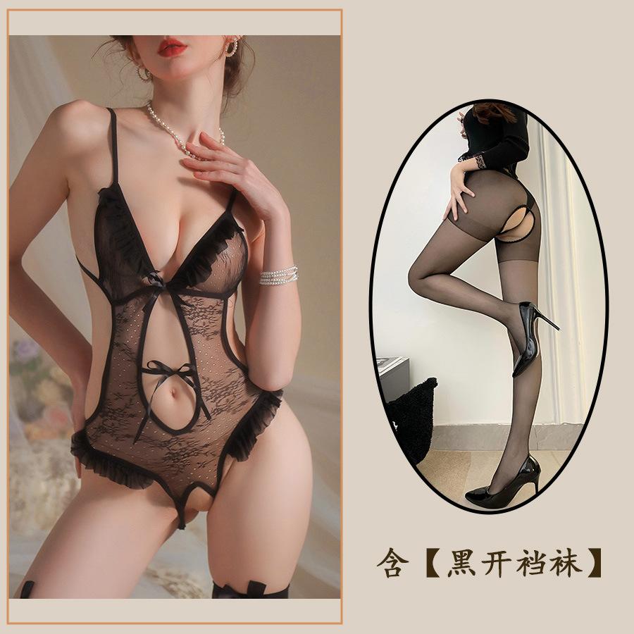 Sexy Lingerie Sexy Open Crotch Onesie Women's Hot Suspender Lace Seduction Bed Fast Attack Small Chest Uniform