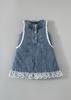 Girls Sleeveless Denim Dress with Lace Trim, Button Detail Casual Summer Outfit