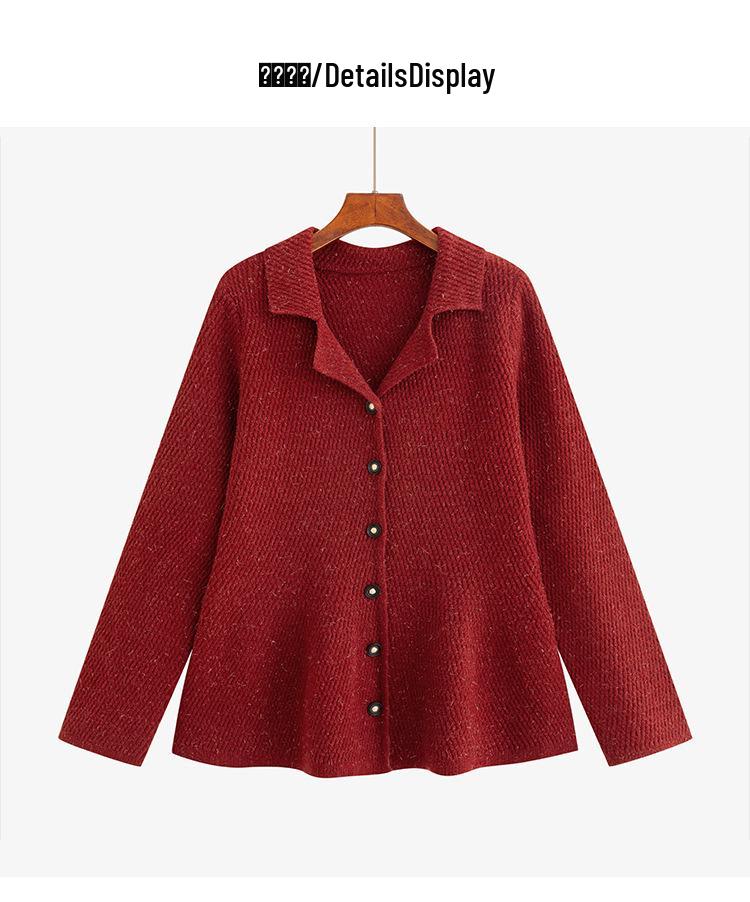 Plus Size Elegant Suit Collar Xiang Style Jacket Winter Knit Cardigan for Women