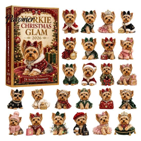 Giochi Festivi Interattivi 2026 Calendario dell'Avvento di Natale per Cani, Set di Ornamenti Acrilici a 24 Giorni con Figure di Cuccioli, Decorazione Piatta 2D da Appendere all'Albero