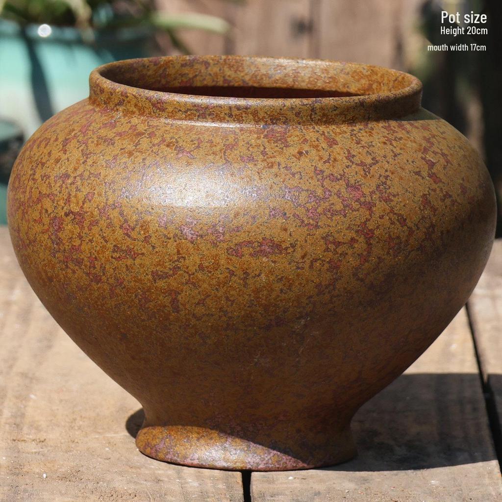 Retro White Coarse Pottery Jar - Large Bougainvillea Bamboo Turtle Back Flower Pot