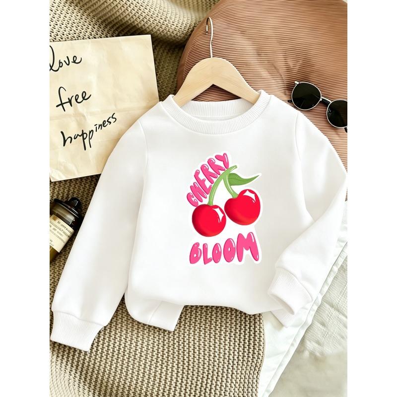 European sizes Cute Cherry Print Pattern 0-3 Years Kids  Comfortable  Lightweight Crewneck Sweatshirt Suitable for Outdoor Wear 110
