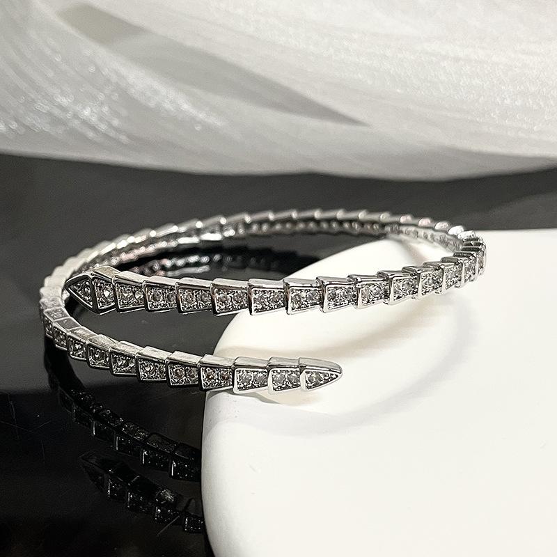 Zircon Serpentine Opening Bracelet Cold Wind Temperament High-End Bracelet Niche Fashion Jewelry