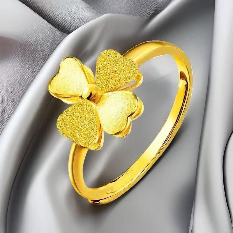 Gold Four-Leaf Clover Adjustable Women s Ring