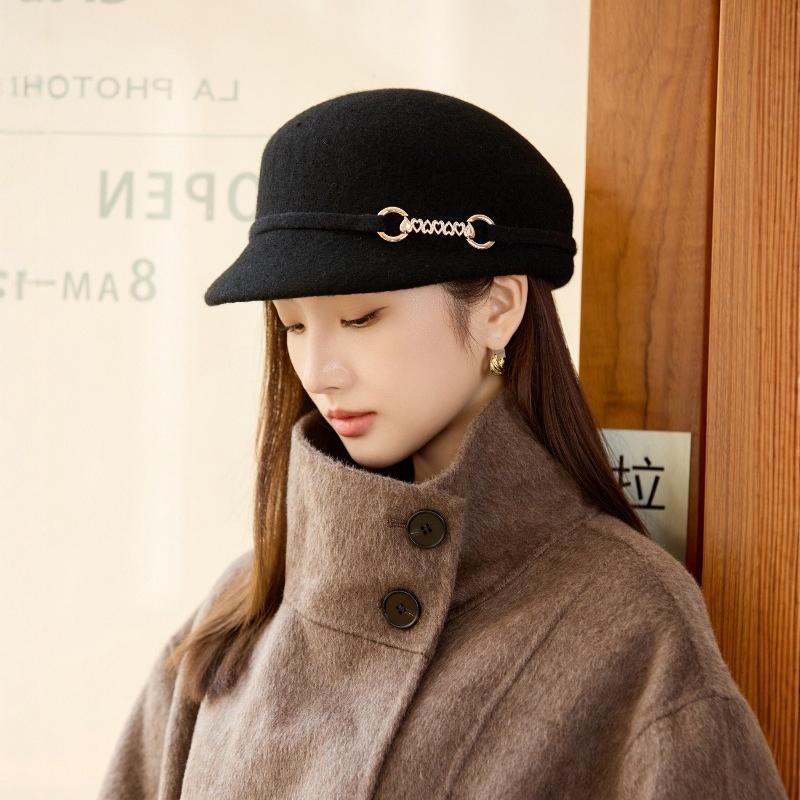 French Woolen Cap Women's Fashion Foreign Style Top Hat Autumn and Winter Warm Equestrian Hat Fisherman Hat