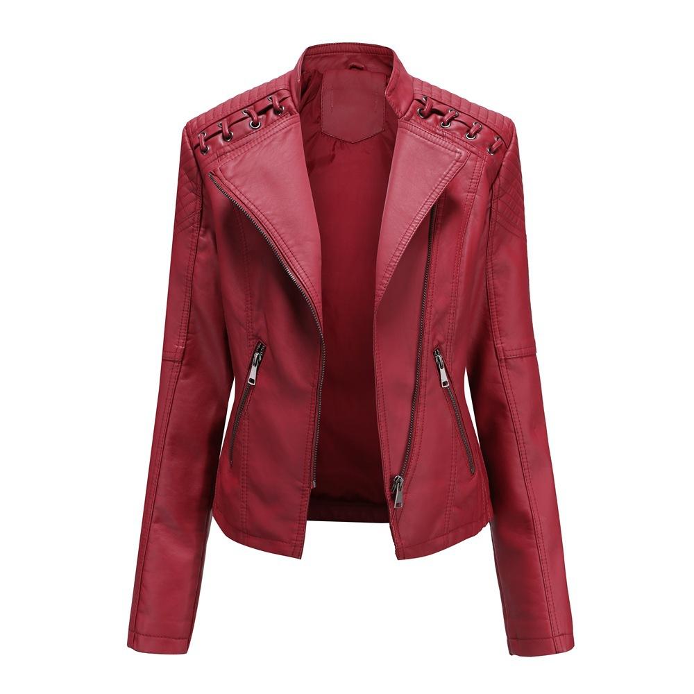 Neue Damen-Lederjacke für Frühling und Herbst, Damen-Kurzjacke, schmal geschnittene dünne Lederjacke