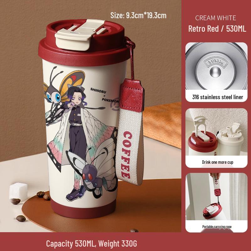 Demon Slayer Agatsuma Zenitsu Nerezový izolovaný hrnek se slámkou