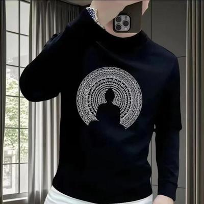Sudaderas de Moda Urbana Otoño Nuevo para Hombre Cuello Red Estampado Tendencia Casual Combinable Manga Larga Jerseys Sueltos Camiseta Tops