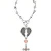 Guardian Heart Wing Cross Charm - Car/Steering Wheel/Handbag Pendant Silver Tone with Pink Crystal Elegant Decor for Auto Interior & Bag Accessory