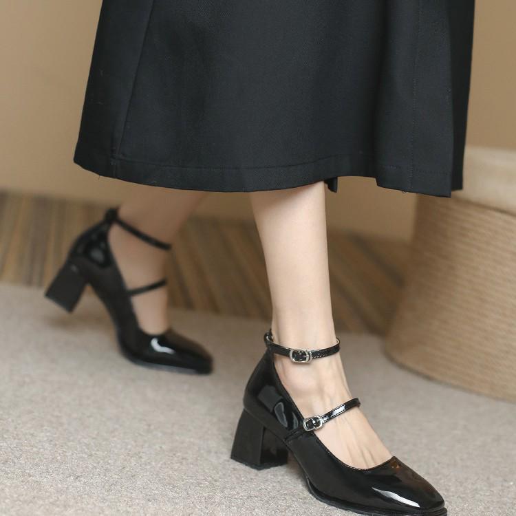 2026 Retro Patent Leather Mary Jane Heels - Women's Chunky Double Buckle Flats