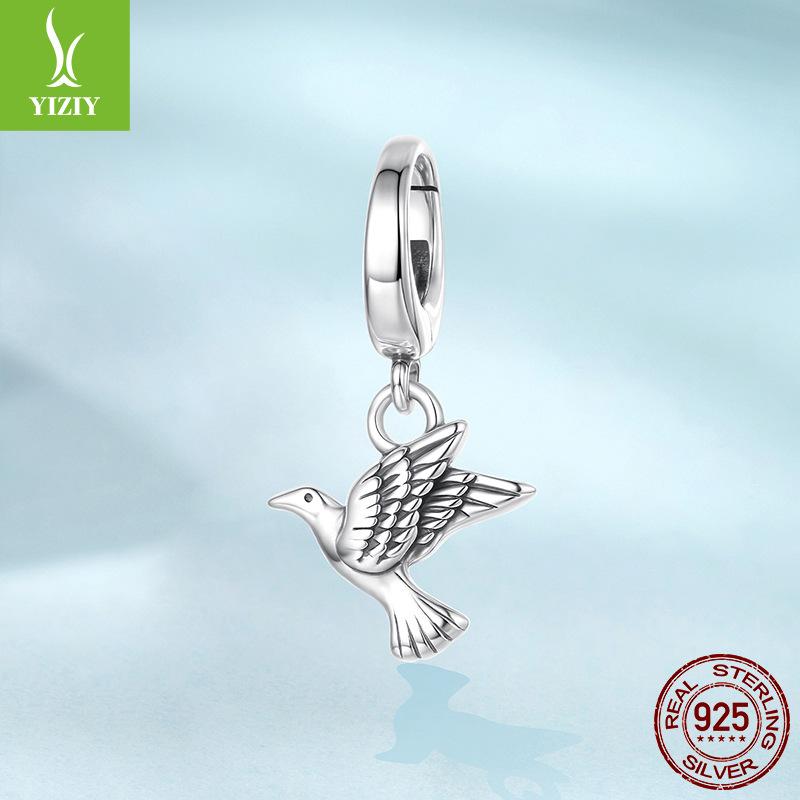 Animal Peace Pigeon Open And Close Button Pendant Simple S925 Sterling Silver Pigeon Bracelet Beaded Accessories