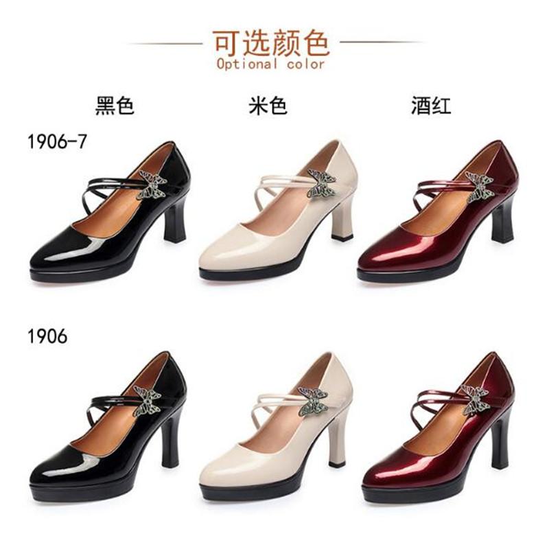 Fashion Brand Shoes Thick Heel Ladies Pumps Patent Leather Pointed Toe Women's Shoes Spring Autumn Fashion Party Office Lady Shoes