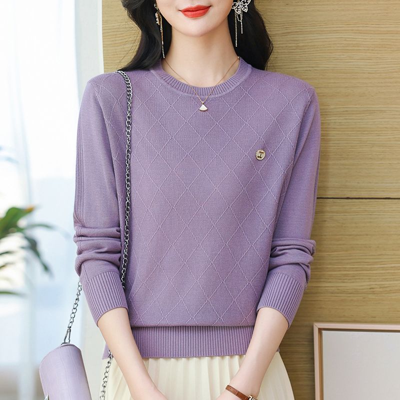 

Весенне-осенний однотонный женский модный свободный свитер с круглым вырезом и длинными рукавами, вязаные топы 3XL фиолетовый