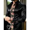 New Black Gold Gradient Peony Print Men's Long Sleeved Shirt, Light Luxury Business Casual Shirt Clothing