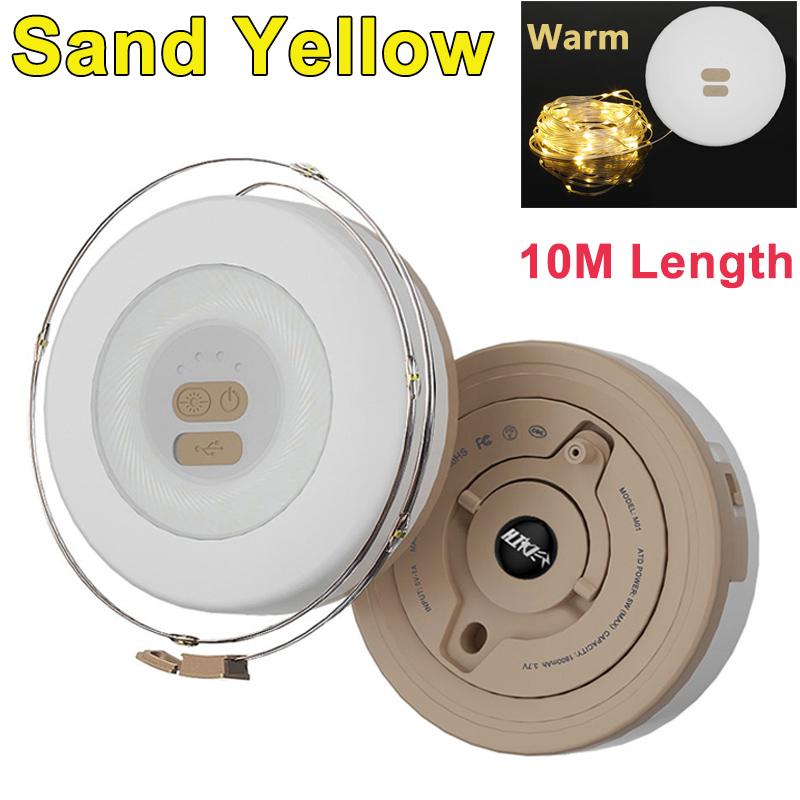 

2 в 1 светодиодная гирлянда на катушке, перезаряжаемая, для кемпинга, перерабатываемая, ленточная гирлянда, лампа для украшения палатки, сада, праздника Yellow - 10M Warm