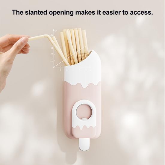 Magnetic Straw Holder Wall-Mounted Straw Organizer with Built-In Bottle Can Opener Reusable Straw Storage Box for Fridge Cabinet Counter