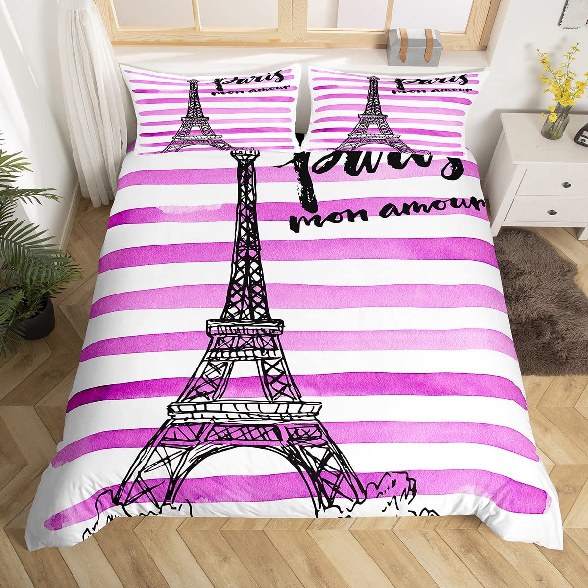 Комплект постельного белья с изображением Эйфелевой башни в романтическом стиле — фото 9