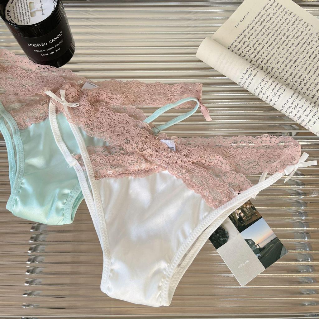 Saténové krajkové kalhotky Colorblock: Sexy bezešvý trojúhelníkový design s výřezy pro ženy