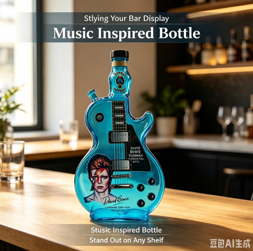 Electric Guitar Shaped Liquor Decanter 375ml High Borosilicate Glass Rock Print Wine Bottle Whiskey Gin Container Bar Display