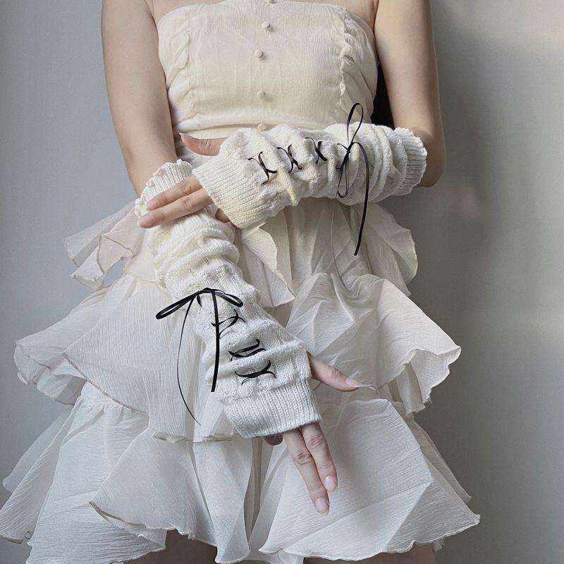 

Милые, сексуальные, классные перчатки для девочек в стиле Лоли, завязанные лентой White Sleeve Black Ribbon All yards