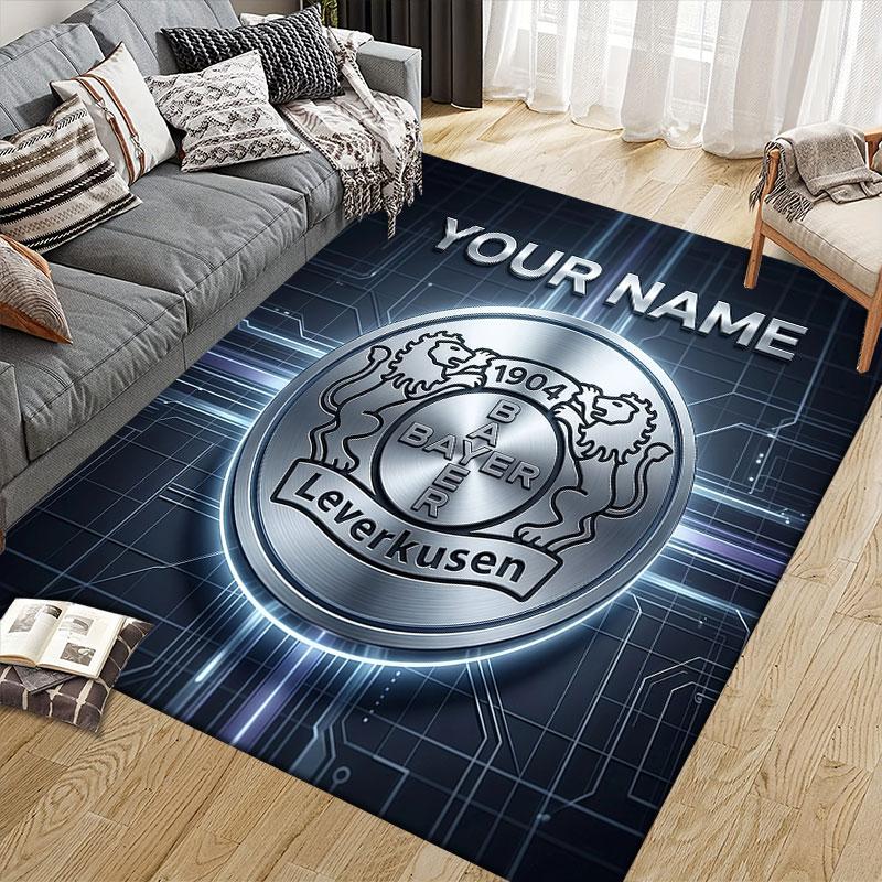 Custom Name,Bayer 04 Home Sofa Decoration for Living Room & Bedroom, Non‑Slip Play Flannel Floor Mat for Game Room