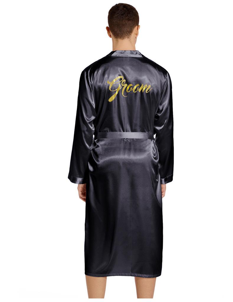 Men's Gold Lettering Wedding Morning Robe - Long, Large Size, Spring/Autumn Cardigan Nightgown