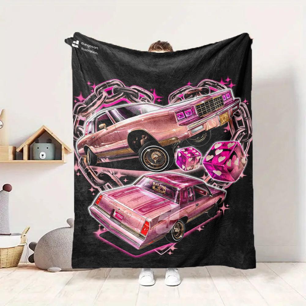 Pink Car Heart Flannel Blanket Throw Blanket Soft Warm Sofa Bed Camping Car Home Decor Unique Christmas Gift C9302948