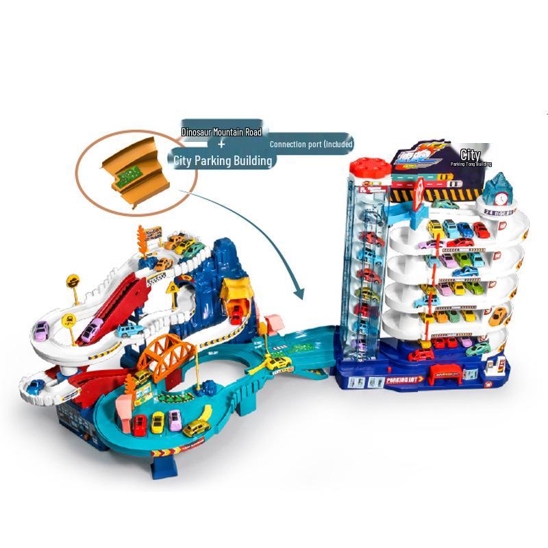 Kids' City Car Park Playset with Dinosaur, Lion, Mountain Road & Accessories