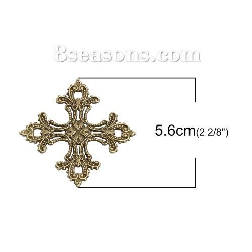 Doreen Box 10pcs Zinc Alloy Pendants Cross Filigree Ancient Bronze Hollow Carved Hemp Dot Pattern Pendant For Jewelry Making