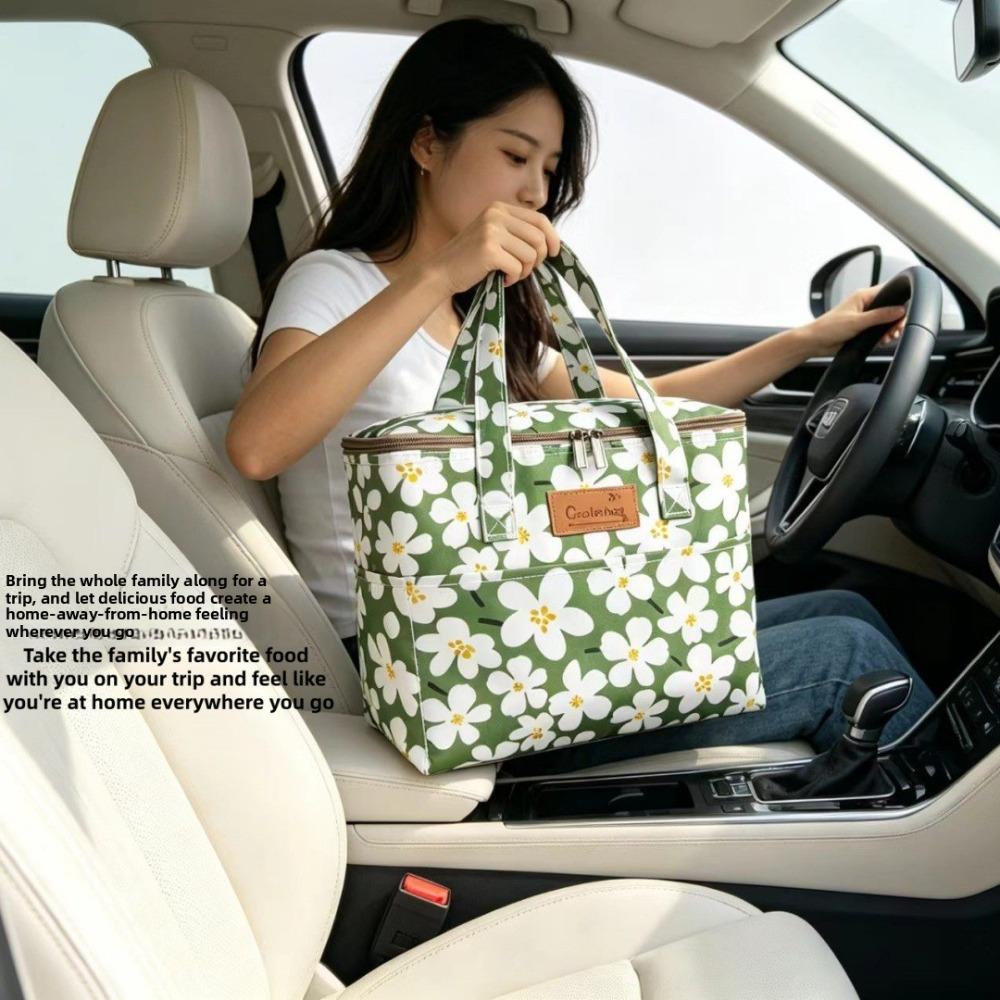 Oxford 4 Pockets Cooler Bag, Portable Handheld Insulated Lunch Bag, Outdoor Picnic Thermal Food Carrier