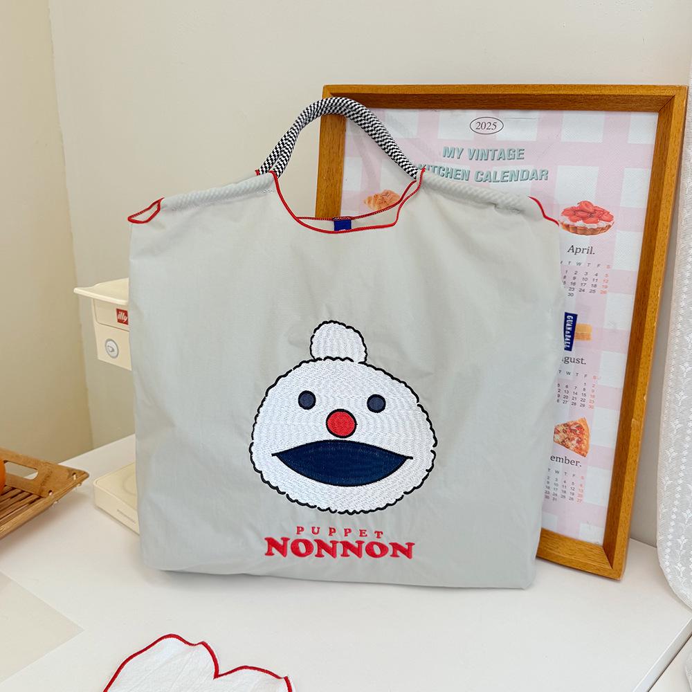 Japanese Style Handmade Waterproof Nylon Canvas Bag with Embroidered Patterns, Large Capacity
