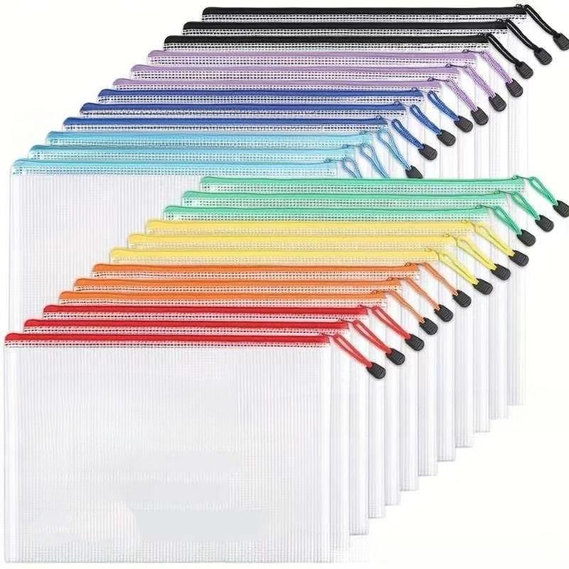 36/24/12pcs A4 Clear Mesh Zipper Pouch Bags, For Organization, Board Game, Puzzles, Office Supplies, Schools And Travel
