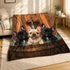Three French Bulldogs Bathtub Coral Fleece Blanket Dog Decor