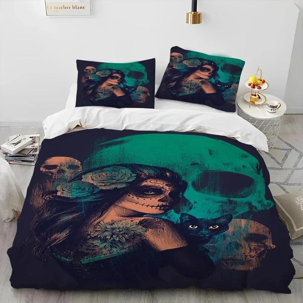 3D Horror Gothic Female Skull Dead Girl 3D Duvet Cover Bedding Set Comforter Linen Pillowcases Home Decor Single Twin King Queen
