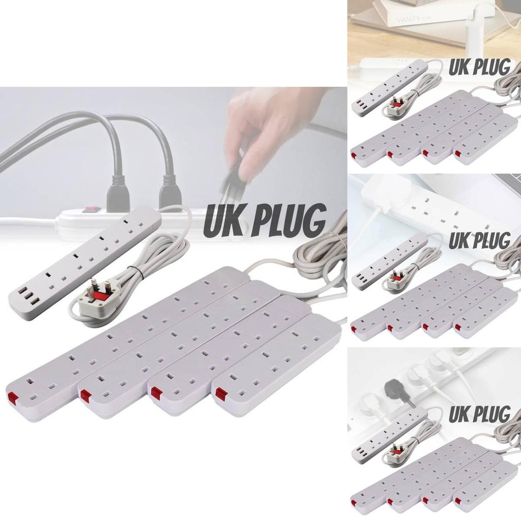 13a British Power Strip With 3 Meter Extension Cord And Multiple Outlets For Enhanced Convenience
