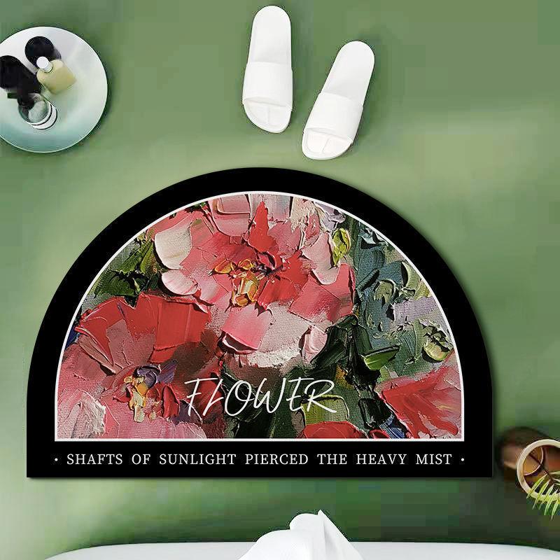 Garden Flowers Soft Diatom Mud Mat Toilet Washroom Slip-resistant Mat Oil Painting Restroom Moisture-wicking Foot Mat