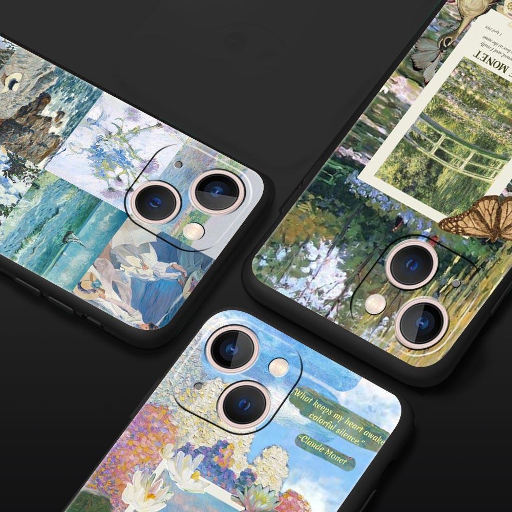 Claude Monet Art Phone Case For iPhone 17 16 15 Pro Max 11 12 13 14 7 8 Plus SE 2020 X XR XS Cover Soft Black