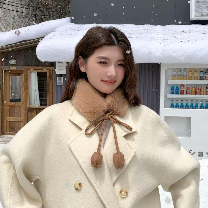 Women Soft Plush Scarf Winter Thicken Warm Faux Rabbit Fur Snood Scarves Outdoor Cold-Proof Neck Collar Neckerchief