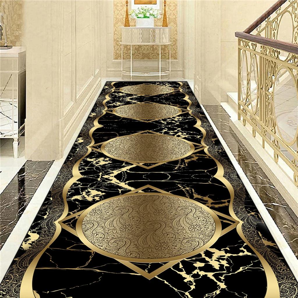 Golden Luxury Long Corridor Carpet Nordic Style Villa Hallway Carpet Non-slip Washable Lobby Aisle Rug Customizable Runner Mat