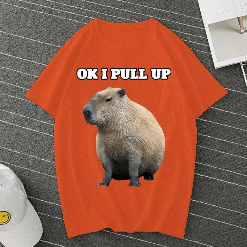 OK I PULL UP Capybaras Camiseta de verano de gran tamaño Camisetas de manga corta Ropa de calle Camiseta de capybaras Camiseta unisex para mujer Camiseta unisex