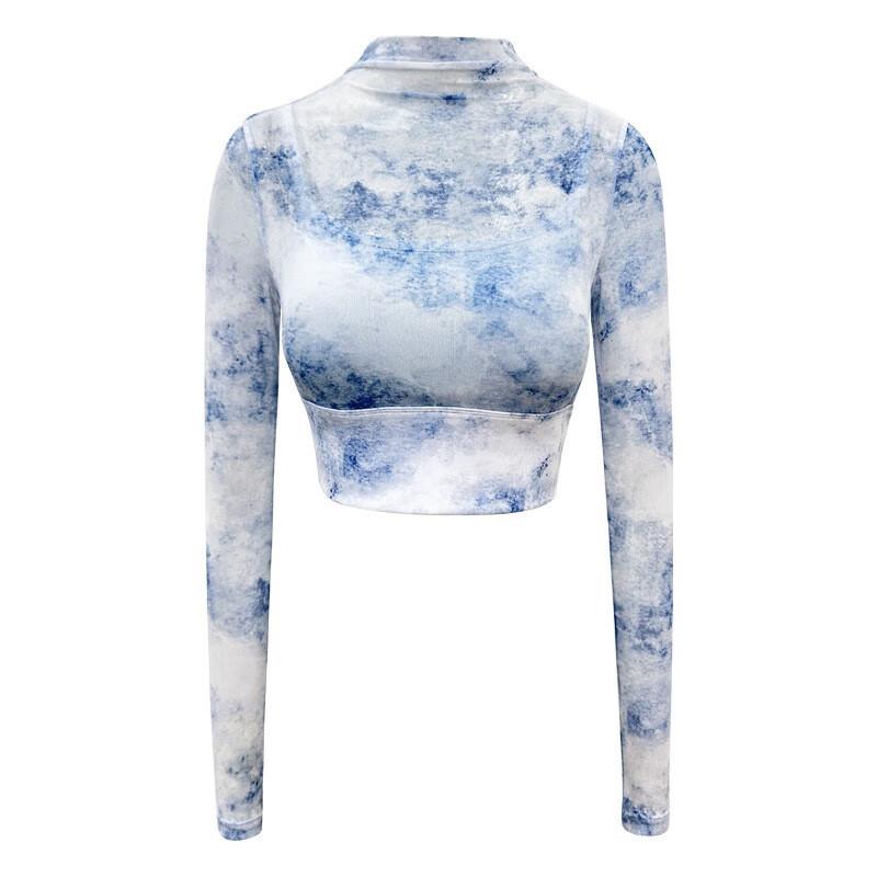 Mesh Layered Sports Yoga Top with Integrated Bra S-XL