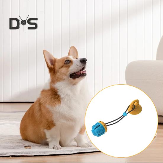 Hundeleke Ball med Sugekopp for Aggressive Tyggere Interaktivt Trekkeleke Valpe Tenner Utleveringsball Selvlek Matballleke