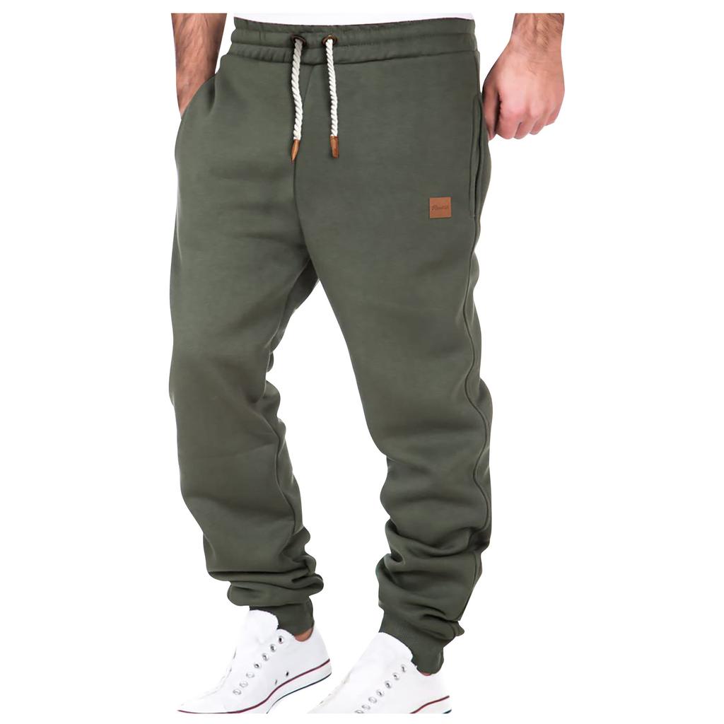 Men's Autumn/Winter Solid Color Drawstring Sports Pants Fitness Slim Fit Slightly Stretchy Long Pants