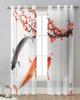 Koi Fish Painting Plum Blossom Sheer Curtains for Living Room Decoration Window Curtains Kitchen Tulle Voile Organza Curtains