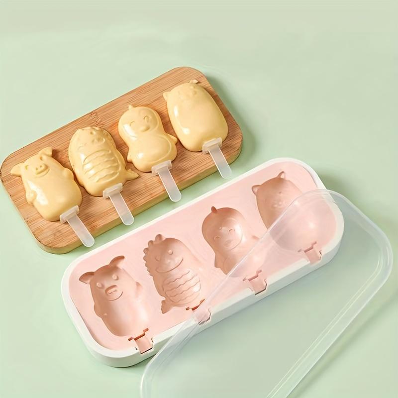 1pc BPA-Free Silicone Ice Pop Mold DIY Homemade Ice Cream  Popsicle Maker Kids Baby Fun Cartoon Shapes Popsicles Molds